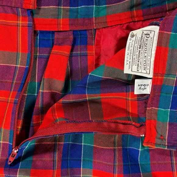 Pendleton Wool Midi Skirt Plaid A-Line Pleated Pockets Lightweight VTG 70s USA - Picture 4 of 10